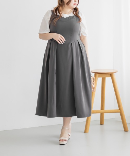 CLETTE(クレット)の「ハートネックジャンスカワンピース(ワンピース・レディース・ブラック/ベージュ/グレー・LL/3L/4L)」の3枚目の写真