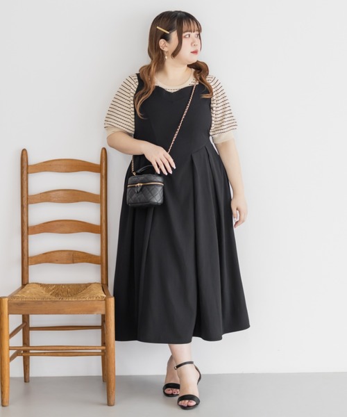 CLETTE(クレット)の「ハートネックジャンスカワンピース(ワンピース・レディース・ブラック/ベージュ/グレー・LL/3L/4L)」の2枚目の写真