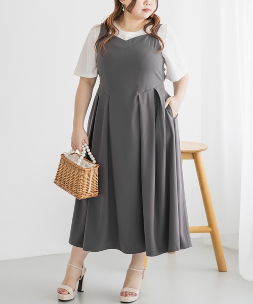 CLETTE(クレット)の「ハートネックジャンスカワンピース(ワンピース・レディース・ブラック/ベージュ/グレー・LL/3L/4L)」の4枚目の写真