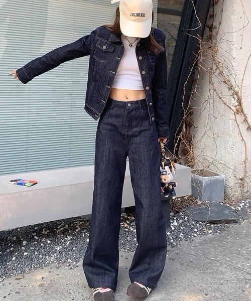 セール】ショートデニムジャケット ＋ ハイウエストワイドレッグ