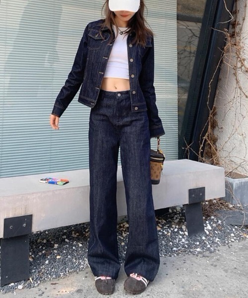 セール】ショートデニムジャケット ＋ ハイウエストワイドレッグデニム