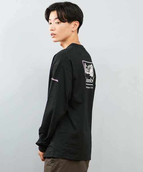 Columbia（コロンビア）の「【限定】columbia/コロンビア ユニセックス SUNRISE EDGE GRAPHIC LS T ロンT/長袖Tシャツ バックプリント吸湿速乾 紫外線防止  PM0929（Tシャツ/カットソー・メンズ・ブラック×ホワイト/ブラック×イエロー/ホワイト×ブラック/ホワイト系その他/ブラウン系その他/ブラウン系その他2/グリーン系その他/グリーン系その他2/ブラック×レッド/ホワイト×イエロー・S/M/L/XL）」の19枚目の写真