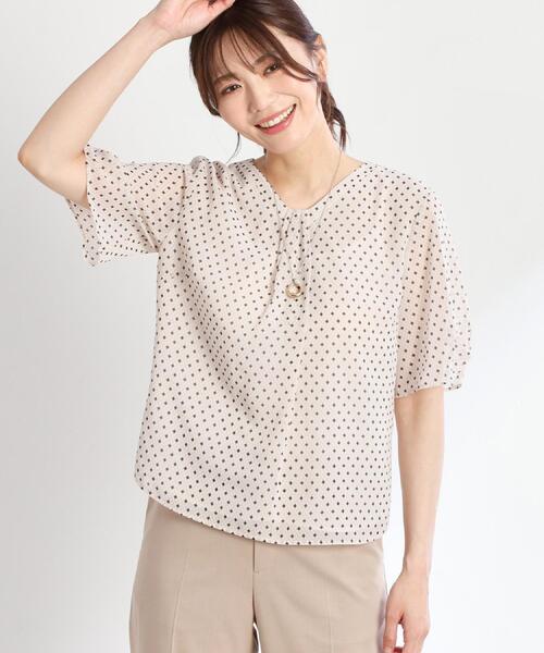 ブラウス シャツ 「接触冷感／マシンウォッシュ可」五分袖コツキプリントブラウス レディース Reflect ブラウス シャツ 「接触冷感／マシンウォッシュ可」五分