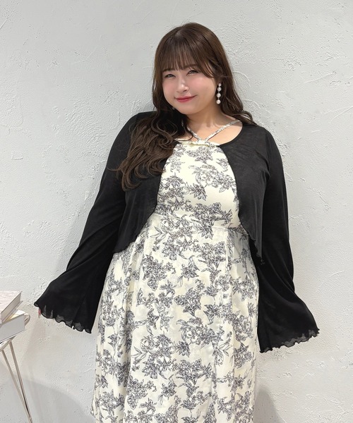 Louiosy（ルオシー）の「【大きいサイズ】チャーム付きシアーカーディガン（Tシャツ/カットソー・レディース・アイボリー/ブルー系その他/ブラック・4L/3L）」の2枚目の写真