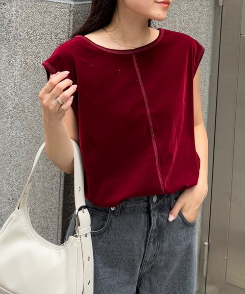 CIAOPANIC TYPY（チャオパニックティピー）の「シアーフロッキーカラーフレンチトップス（Tシャツ/カットソー・レディース・グレー/ブルー/キャメル/バーガンディー・ONE SIZE）」の4枚目の写真