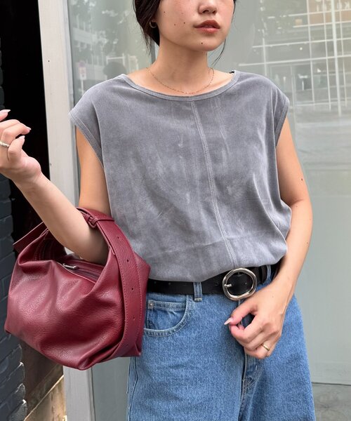 CIAOPANIC TYPY（チャオパニックティピー）の「シアーフロッキーカラーフレンチトップス（Tシャツ/カットソー・レディース・グレー/ブルー/キャメル/バーガンディー・ONE SIZE）」の21枚目の写真