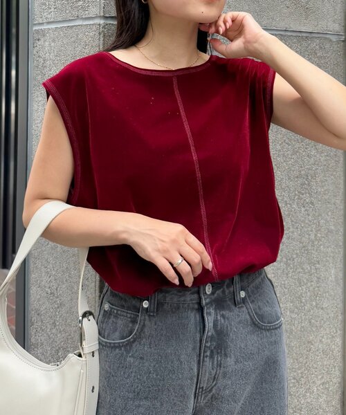 CIAOPANIC TYPY（チャオパニックティピー）の「シアーフロッキーカラーフレンチトップス（Tシャツ/カットソー・レディース・グレー/ブルー/キャメル/バーガンディー・ONE SIZE）」の7枚目の写真