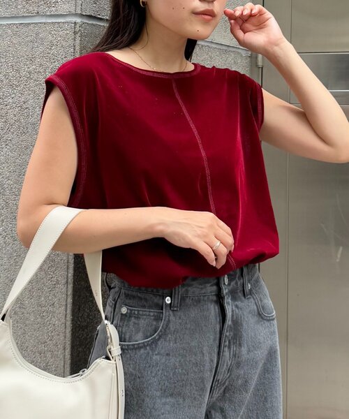 CIAOPANIC TYPY（チャオパニックティピー）の「シアーフロッキーカラーフレンチトップス（Tシャツ/カットソー・レディース・グレー/ブルー/キャメル/バーガンディー・ONE SIZE）」の8枚目の写真