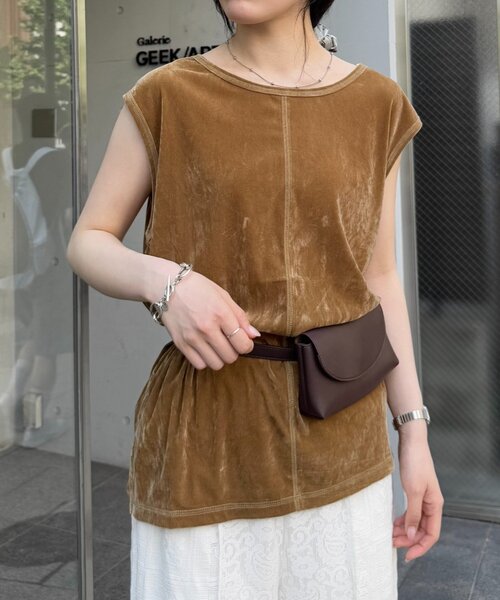 CIAOPANIC TYPY（チャオパニックティピー）の「シアーフロッキーカラーフレンチトップス（Tシャツ/カットソー・レディース・グレー/ブルー/キャメル/バーガンディー・ONE SIZE）」の15枚目の写真