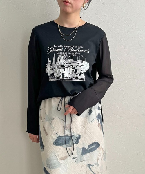 LHELBIE（レルビエ）の「シアースリーブロンT（Tシャツ/カットソー・レディース・ブラック/イエロー/オフホワイト・M）」の3枚目の写真