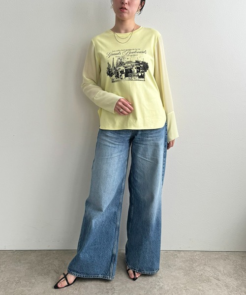 LHELBIE（レルビエ）の「シアースリーブロンT（Tシャツ/カットソー・レディース・ブラック/イエロー/オフホワイト・M）」の18枚目の写真