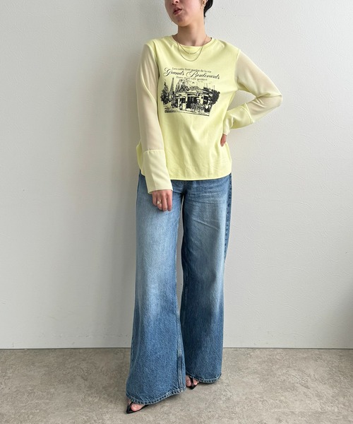 LHELBIE（レルビエ）の「シアースリーブロンT（Tシャツ/カットソー・レディース・ブラック/イエロー/オフホワイト・M）」の19枚目の写真