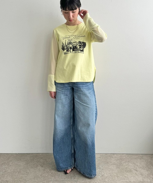 LHELBIE（レルビエ）の「シアースリーブロンT（Tシャツ/カットソー・レディース・ブラック/イエロー/オフホワイト・M）」の20枚目の写真