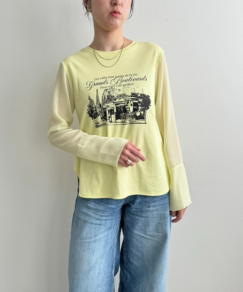 LHELBIE（レルビエ）の「シアースリーブロンT（Tシャツ/カットソー・レディース・ブラック/イエロー/オフホワイト・M）」の22枚目の写真