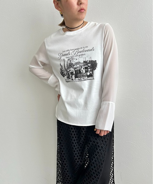 LHELBIE（レルビエ）の「シアースリーブロンT（Tシャツ/カットソー・レディース・ブラック/イエロー/オフホワイト・M）」の17枚目の写真