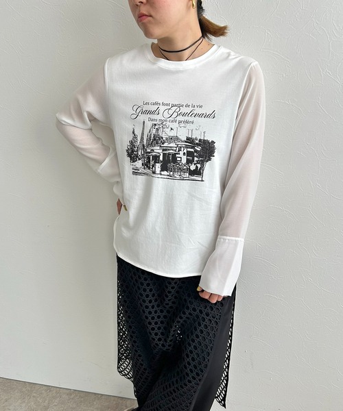 LHELBIE（レルビエ）の「シアースリーブロンT（Tシャツ/カットソー・レディース・ブラック/イエロー/オフホワイト・M）」の10枚目の写真