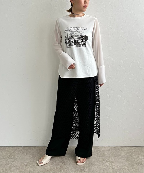 LHELBIE（レルビエ）の「シアースリーブロンT（Tシャツ/カットソー・レディース・ブラック/イエロー/オフホワイト・M）」の4枚目の写真