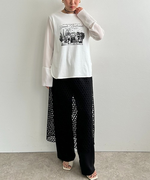 LHELBIE（レルビエ）の「シアースリーブロンT（Tシャツ/カットソー・レディース・ブラック/イエロー/オフホワイト・M）」の5枚目の写真