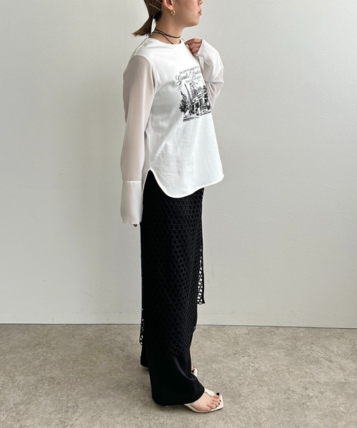 LHELBIE（レルビエ）の「シアースリーブロンT（Tシャツ/カットソー・レディース・ブラック/イエロー/オフホワイト・M）」の6枚目の写真