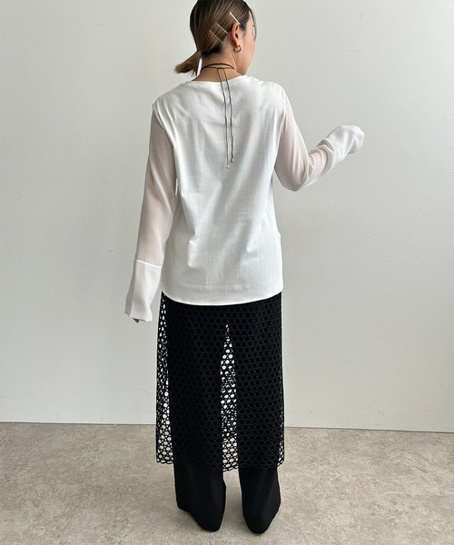 LHELBIE（レルビエ）の「シアースリーブロンT（Tシャツ/カットソー・レディース・ブラック/イエロー/オフホワイト・M）」の7枚目の写真