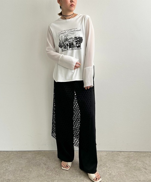 LHELBIE（レルビエ）の「シアースリーブロンT（Tシャツ/カットソー・レディース・ブラック/イエロー/オフホワイト・M）」の8枚目の写真