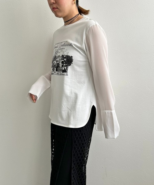 LHELBIE（レルビエ）の「シアースリーブロンT（Tシャツ/カットソー・レディース・ブラック/イエロー/オフホワイト・M）」の13枚目の写真