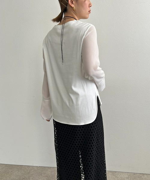 LHELBIE（レルビエ）の「シアースリーブロンT（Tシャツ/カットソー・レディース・ブラック/イエロー/オフホワイト・M）」の14枚目の写真