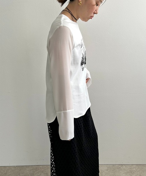 LHELBIE（レルビエ）の「シアースリーブロンT（Tシャツ/カットソー・レディース・ブラック/イエロー/オフホワイト・M）」の15枚目の写真