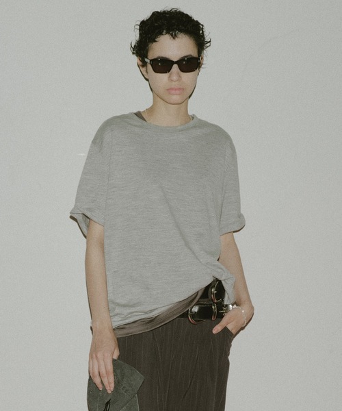 JIEDA(ジエダ)の「SLEEVE ROLL UP WOOL TEE(Tシャツ/カットソー・メンズ・チャコールグレー/ヘザーグレー/ブラック系・1/2)」の1枚目の写真