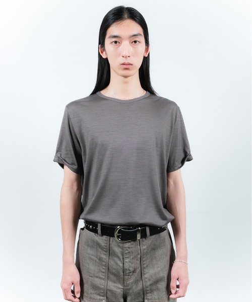 JIEDA(ジエダ)の「SLEEVE ROLL UP WOOL TEE(Tシャツ/カットソー・メンズ・チャコールグレー/ヘザーグレー/ブラック系・1/2)」の4枚目の写真