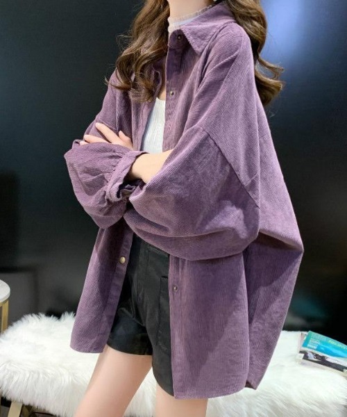 cammie(キャミー)の「コーデュロイシャツ(シャツ/ブラウス・レディース・ベージュ/パープル/ブラック・LARGE/MEDIUM)」の3枚目の写真