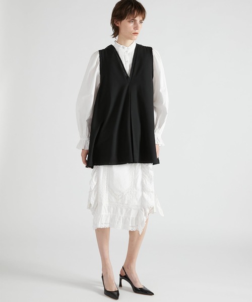 crinkle crinkle crinkle（クリンクルクリンクルクリンクル）の「【crinkle crinkle crinkle】scallop tunic/スカラップチュニック（シャツ/ブラウス・レディース・ブラック/グレー・FREE）」の17枚目の写真