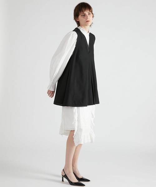crinkle crinkle crinkle（クリンクルクリンクルクリンクル）の「【crinkle crinkle crinkle】scallop tunic/スカラップチュニック（シャツ/ブラウス・レディース・ブラック/グレー・FREE）」の14枚目の写真