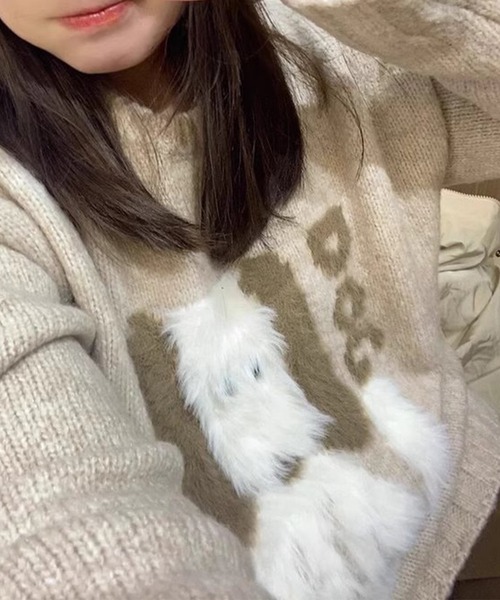 Lace Ladies（レースレディース）の「DOG柄 クルーネック ジャカード ニット プルオーバー（ニット/セーター・レディース・グレー/グレイッシュベージュ・FREE）」の12枚目の写真