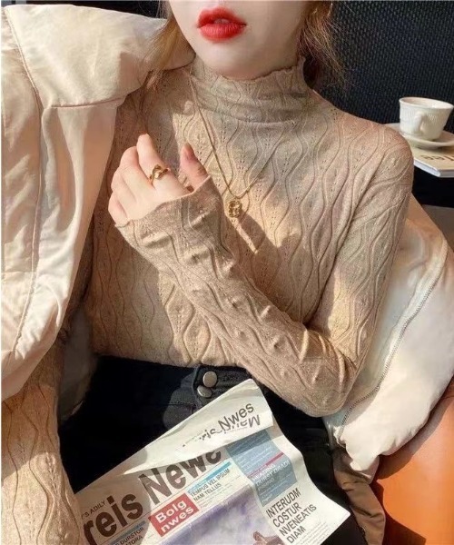 Beststore(ベストストア)の「プチハイネック 薄手ニットセーター 菱形 長袖(ニット/セーター・レディース・ホワイト/ブラウン/ベージュ/ブラック/グレー/ライトベージュ・FREE)」の5枚目の写真