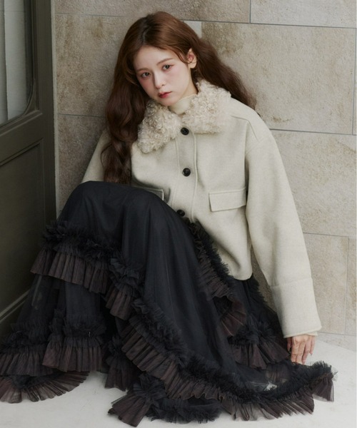 Olu.（オルドット）の「フェイクウールショートアウター（その他アウター・レディース・チャコールグレー/アイボリー/ブラック・FREE）」の15枚目の写真