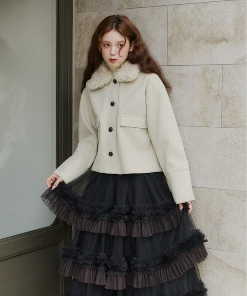 Olu.（オルドット）の「フェイクウールショートアウター（その他アウター・レディース・チャコールグレー/アイボリー/ブラック・FREE）」の16枚目の写真