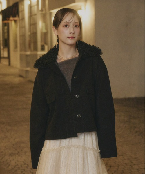 Olu.（オルドット）の「フェイクウールショートアウター（その他アウター・レディース・チャコールグレー/アイボリー/ブラック・FREE）」の4枚目の写真