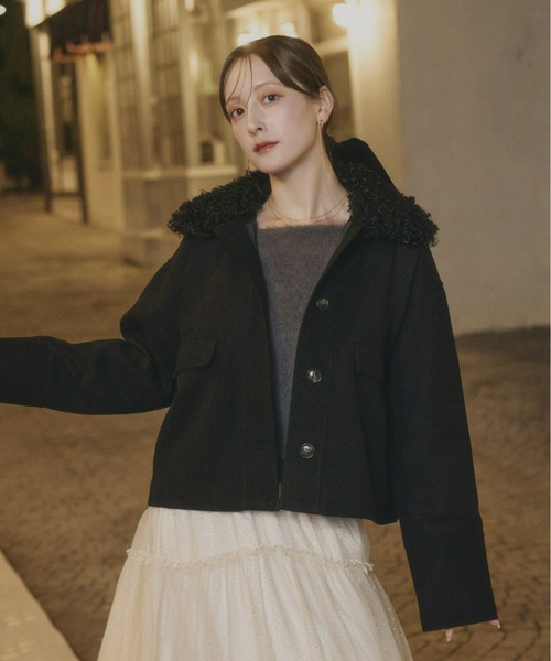 Olu.（オルドット）の「フェイクウールショートアウター（その他アウター・レディース・チャコールグレー/アイボリー/ブラック・FREE）」の5枚目の写真