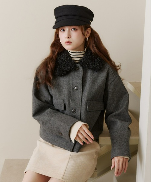 Olu.（オルドット）の「フェイクウールショートアウター（その他アウター・レディース・チャコールグレー/アイボリー/ブラック・FREE）」の10枚目の写真
