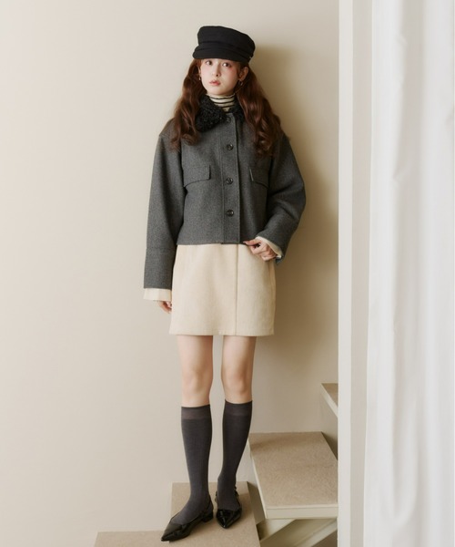 Olu.（オルドット）の「フェイクウールショートアウター（その他アウター・レディース・チャコールグレー/アイボリー/ブラック・FREE）」の13枚目の写真