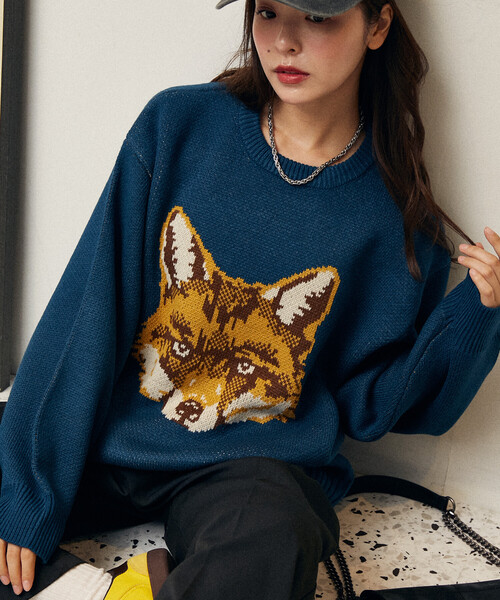 FREAK'S STORE（フリークスストア）の「PUBLUX/パブリュクス アニマル ジャガード ビッグ ニット　限定展開（ニット/セーター・レディース・グレー/グリーン/ブラック/ブルー・ﾌﾘ-）」の8枚目の写真