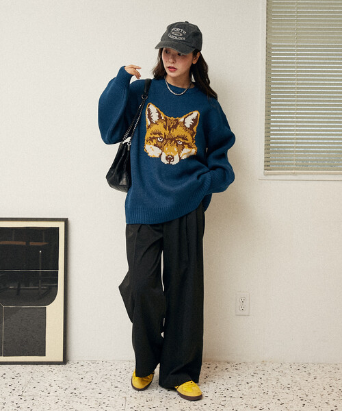 FREAK'S STORE（フリークスストア）の「PUBLUX/パブリュクス アニマル ジャガード ビッグ ニット　限定展開（ニット/セーター・レディース・グレー/グリーン/ブラック/ブルー・ﾌﾘ-）」の12枚目の写真