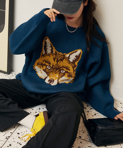 FREAK'S STORE（フリークスストア）の「PUBLUX/パブリュクス アニマル ジャガード ビッグ ニット　限定展開（ニット/セーター・レディース・グレー/グリーン/ブラック/ブルー・ﾌﾘ-）」の13枚目の写真