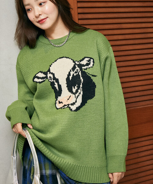 FREAK'S STORE（フリークスストア）の「PUBLUX/パブリュクス アニマル ジャガード ビッグ ニット　限定展開（ニット/セーター・レディース・グレー/グリーン/ブラック/ブルー・ﾌﾘ-）」の16枚目の写真