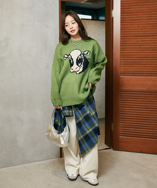 FREAK'S STORE（フリークスストア）の「PUBLUX/パブリュクス アニマル ジャガード ビッグ ニット　限定展開（ニット/セーター・レディース・グレー/グリーン/ブラック/ブルー・ﾌﾘ-）」の20枚目の写真