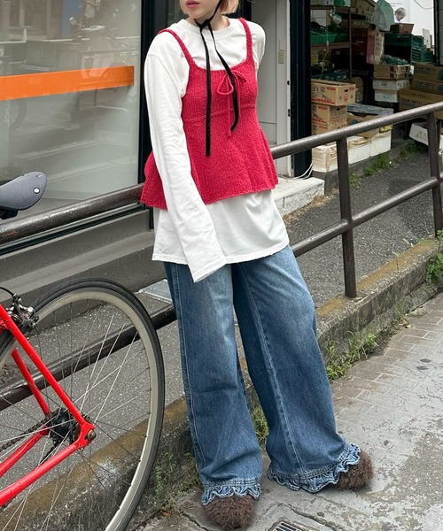 Alley Tokyo（アリートーキョー）の「ペプラムニットキャミ（その他トップス・レディース・レッド/オフホワイト/ブルー・FREE）」の6枚目の写真
