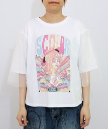 ScoLar（スカラー）の「ScoLar(スカラー) キノコ柄とアニメ風女の子チュール重ねTシャツ（Tシャツ/カットソー）」