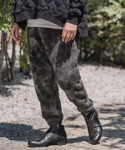 mp14199-Monotone Marble Fake Fur Balloon Pants フェイクファー