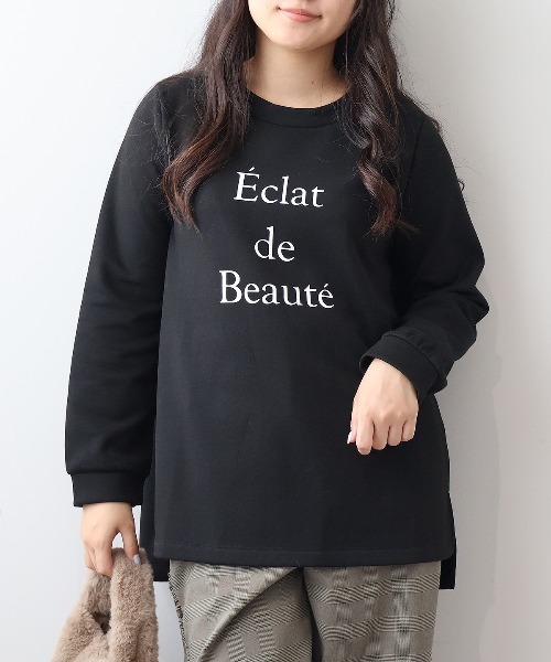 【伊太利屋】コサージュ付き　長袖チュニック　透け感あり　ブラック　M 伊太利屋】コサージュ付き 長袖チュニック 透け感あり ブラック M